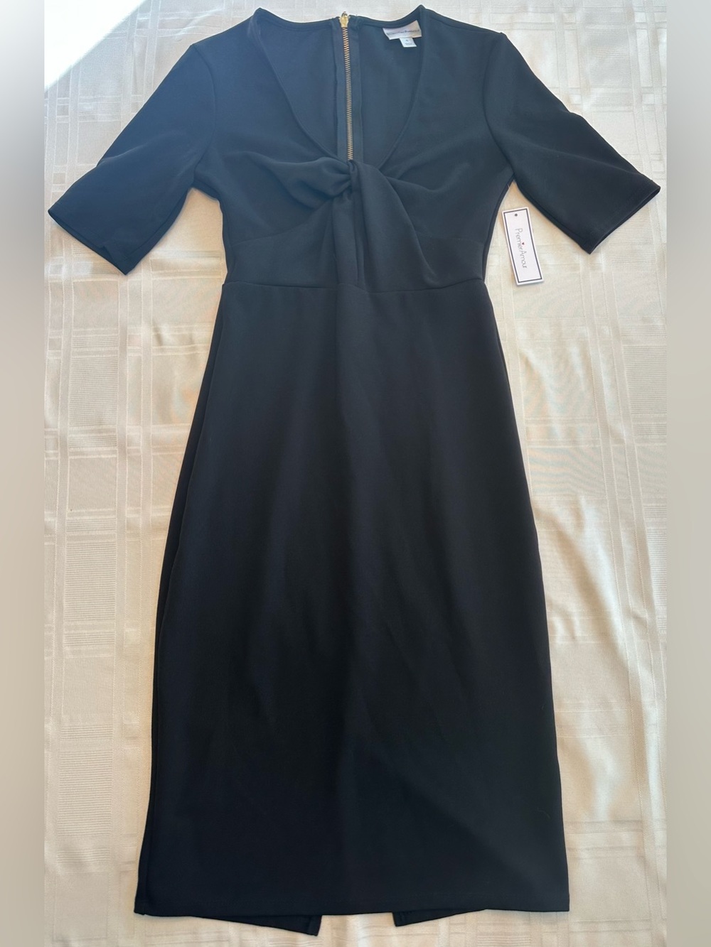 Premier Amour Black 3/4 Sleeve Dress Gold Zipper Dress Size 4 NWT - Picture 7 of 13